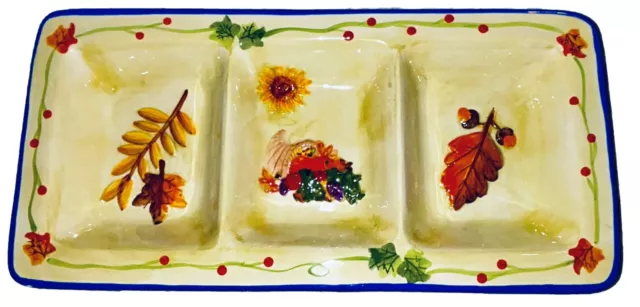 NANTUCKET 3 SECTION RELISH RECTANGLE YELLOW BLUE Serving Tray