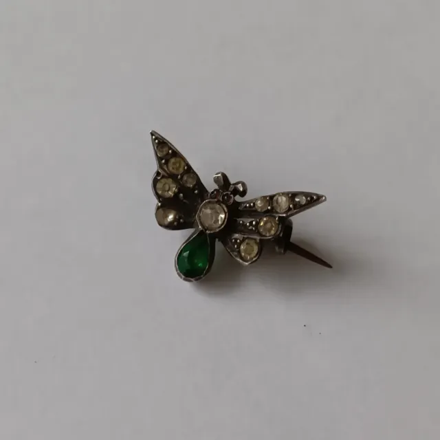 Beautiful Antique Solid Silver Butterfly Insect Bug Brooch With Pretty Stones.