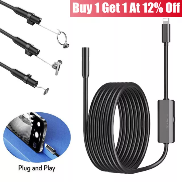 HD Endoscope Borescope Snake Inspection Camera IP68 Waterproof For iPhone IOS
