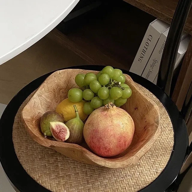 Vintage Carved Wood Bowl Wooden Fruit Bowl Centerpiece Modern Art