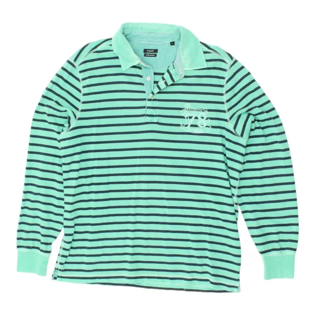 BUGATTI MENS GREEN Striped Long Sleeve Polo Shirt | Vintage Casual ...