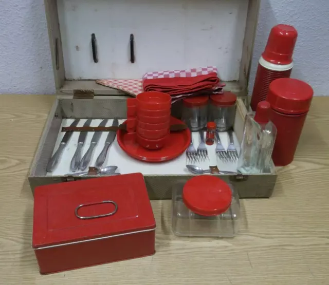 50er 60er Picknick Koffer 36tlg Oldtimer für 4 Personen  50s 60s Vintage