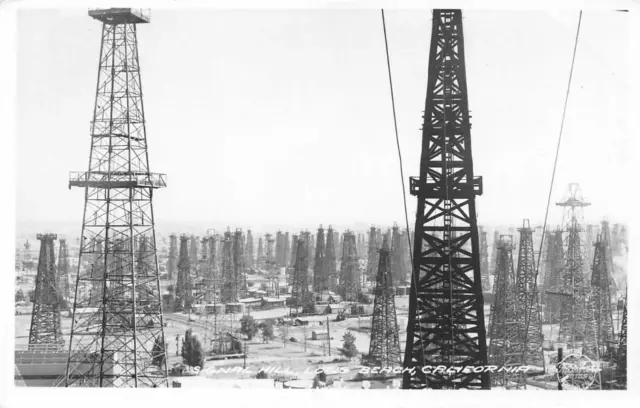 RPPC Signal Hill, Long Beach, California Oil Wells ca 1940s Vintage Photo