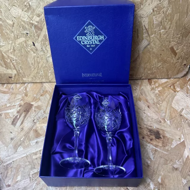 2 x Edinburgh Crystal Duet Wine Glasses Goblets New Boxed 18.5cm