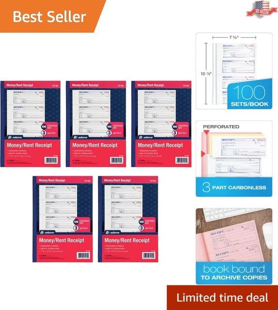 Economical Business Carbonless Receipt Books - 500 Sets - 7-5/8 x 10-7/8