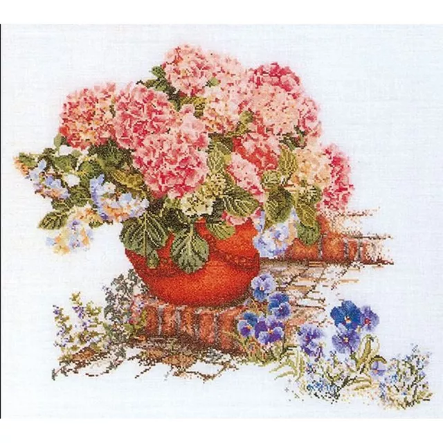 Cross-stitch kit Hydrangeas Pink 2078 thea gouverneur Linen