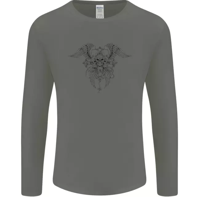 Cross Skull Wings Gothic Biker Schwermetall Herren Langarm T-Shirt