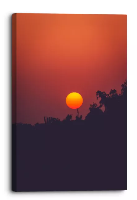 Sun In A Red Sky With Silhouette Trees Canvas Print Wall Art Picture Home Decor