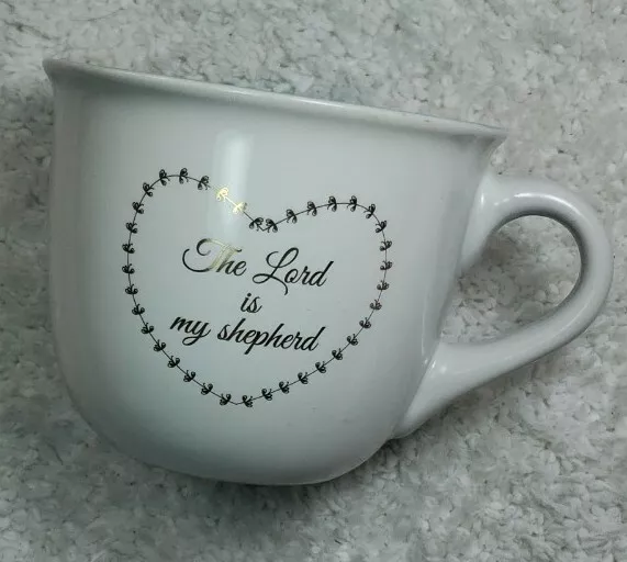 Spiritual mug.THE LORD IS MY SHEPHERD, He Restores my soul.White,pale green,gold