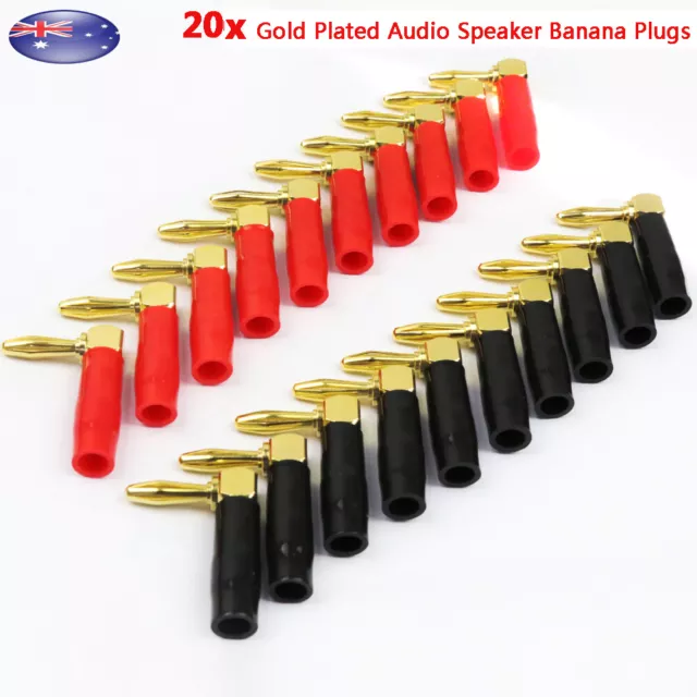 20x 4mm Banana Plugs Audio Speaker Wire Red & Black Gold Plated Connector AU