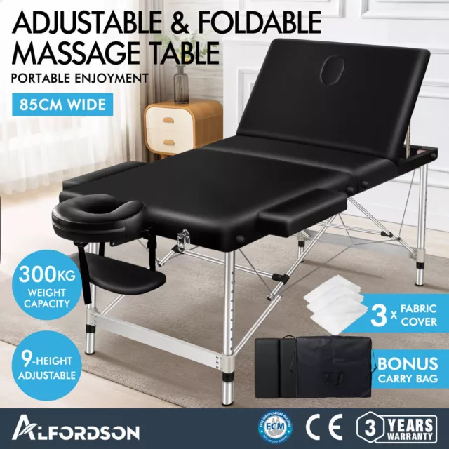 ALFORDSON Massage Table 3 Fold 85cm Portable Aluminium Waxing Bed Therapy