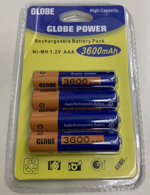 4x Globe Power Akku Batterie AAA 3600mAh 1.2V Rechargeable Wiederaufladbar Ni-MH