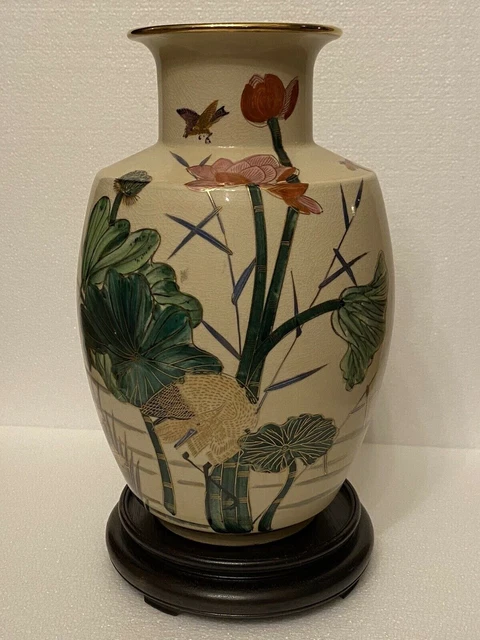 Large Vtg Kutani Satsuma Toyo Porcelain Vase Japanese Hand Painted Floral…Marked