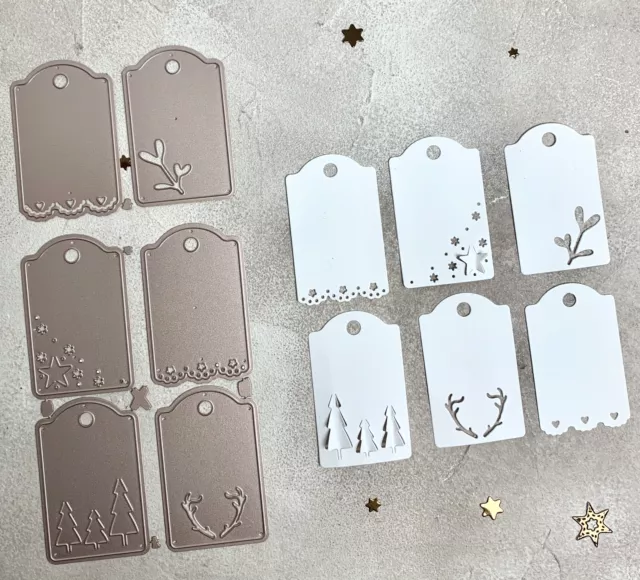 Stanzschablone Geschenkanhänger tags Weihnachten xmas mit pop ups, je 4,5x7cm,