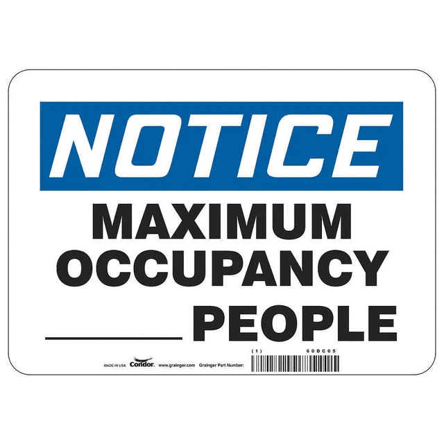CONDOR ADN837A1014 Write-On Maximum Occupancy Sign,10" H