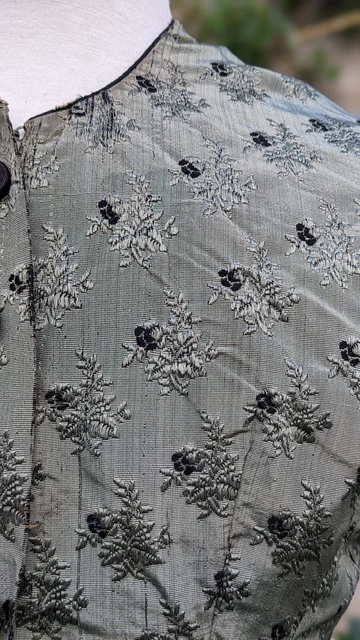 1850’S Mid 19Th Century Brocade Silk Jacket With Velvet Florals And Buttons 3