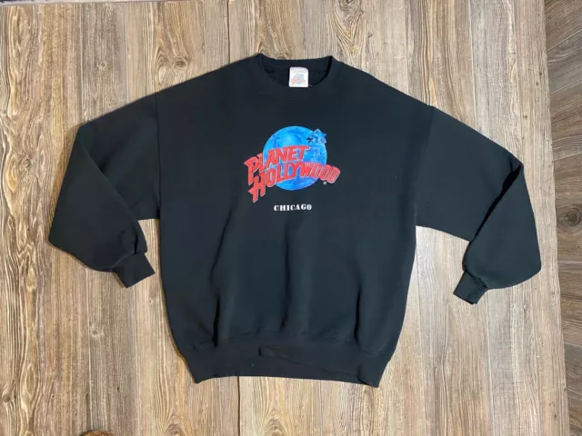 Vintage Sweatshirt 80’s Planet Hollywood Chicago CrewNeck sweatshirt Sz XL Black