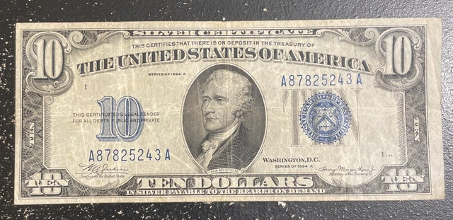 1934 A ten dollar silver certificate