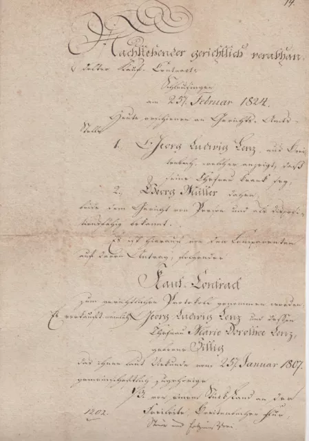 ANTIK Alte Handschrift Urkunde Kaufkontrakt 1824 Schleusingen