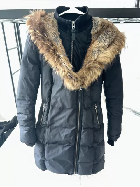 MACKAGE BLACK WOMEN Mid-length S Puffer Coat Hooded Fur Trim - Small ...