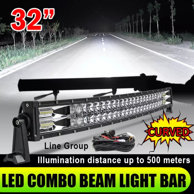 Curved 32" Dual-Row Flood Spot Combo LED Light Bar Offroad Driving Truck 4X4 SUV