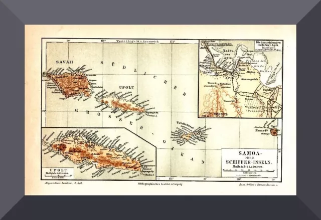 antike Landkarte +SAMOA+ 1885 +Schiffer-Inseln,Upolu,Savaii,Apia,Schutzgebiet+