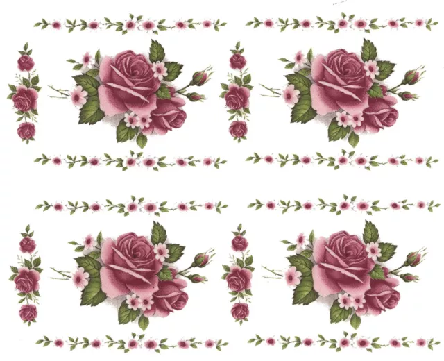 Calcomanías de cerámica tobogán acuático con borde de flor rosa rosa 2 piezas 4-3/4"" X 1-3/4"" Bx