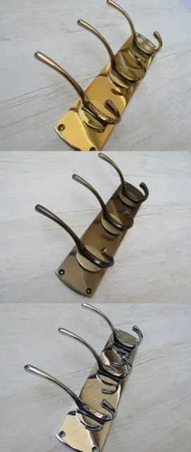 Solid Brass Retro 3 Hook Coat Hook Rail Rack Hanger Peg