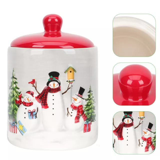 Snowman Cookie Jar with Lid - Christmas Ceramic Treat Container-TB