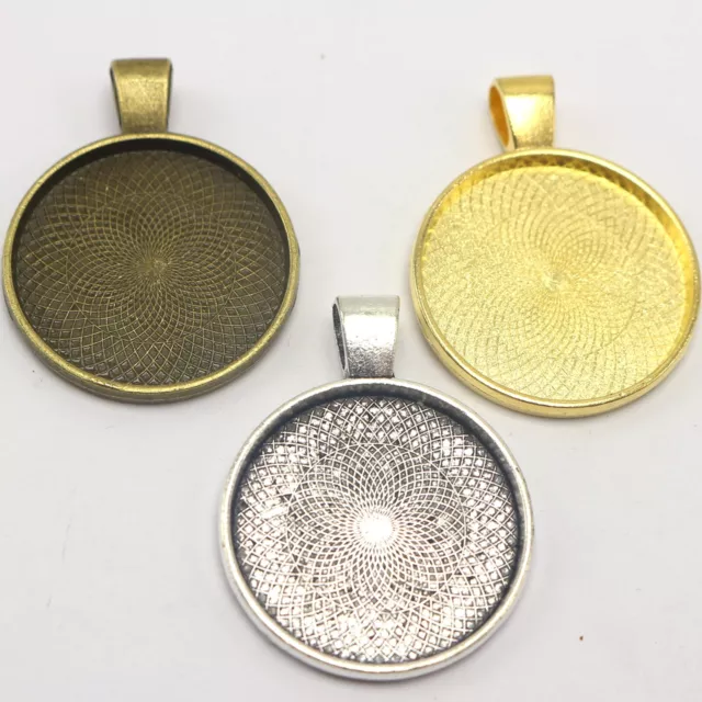 10 Bronze Silver Gold Tone Alloy Round Pendant Cabochon Setting Blank Inner:25mm