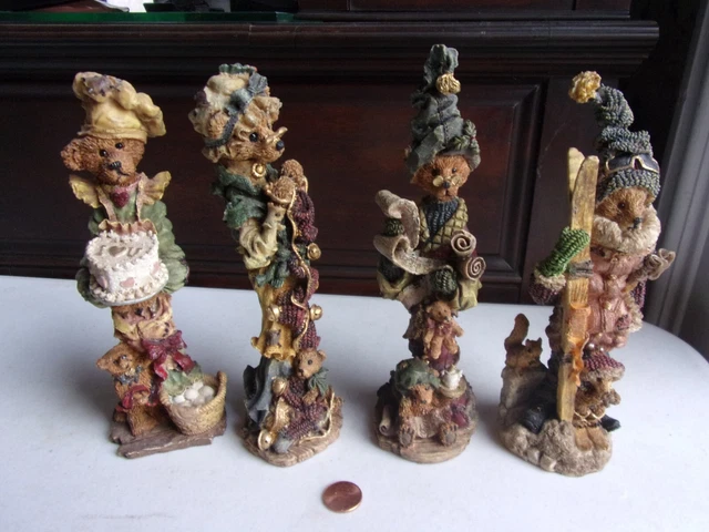 Vtg Lot of 4 Classic Beartiques,1997 Figurines,Skiing,Scholar,Baker,Cub,7 1/2"