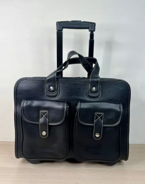 Franklin Covey Travel, Laptop, Rolling Briefcase Carry On,  Black Leather