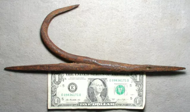 Blacksmith Made Hand Forged Iron iron logging Hook & Spike, Very Solid Condition