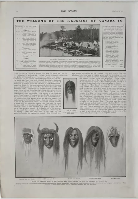 1901 Print Indian Encampment Lake Of The Woods Ontario Tribe Masks Sioux