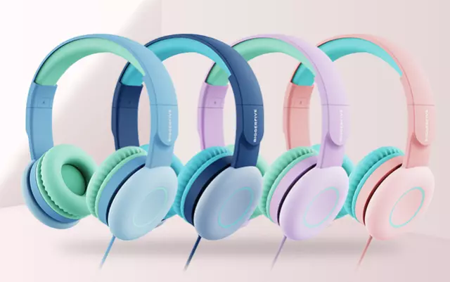 BIGGERFIVE Kids Wireless Headphones, 7 Colorful LED Lights, Kids Bluetooth