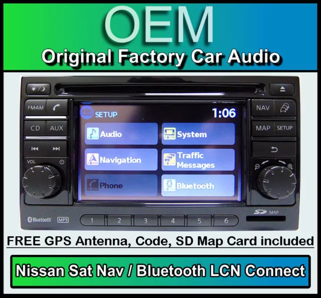 Nissan Qashqai GPS Radio de Coche + Mapa Tarjeta SD, LCN Connect Reproductor CD