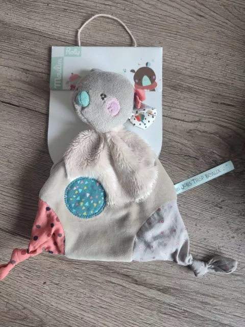 Doudou plat Souris beige rose vert rond Moulin Roty Les Jolis Trop Beaux neuf