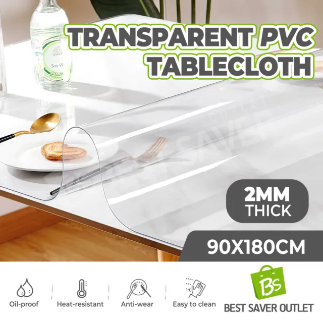 PVC Tablecloth Cover Mat Crystal Plastic Dining Desk Protector Custom 90x180cm