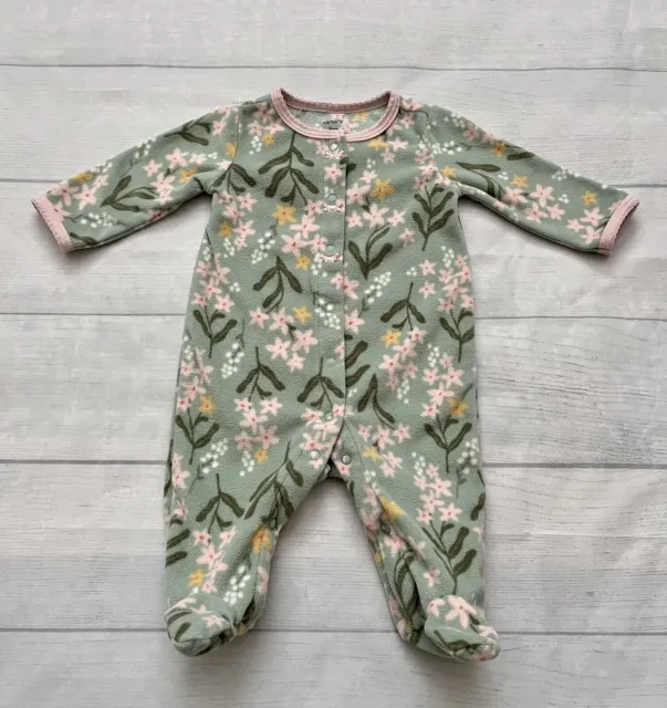 3 MONTHS ~ Carters Baby Girl Fleece Pajamas Blanket Footed Sleeper ~ Sage Floral