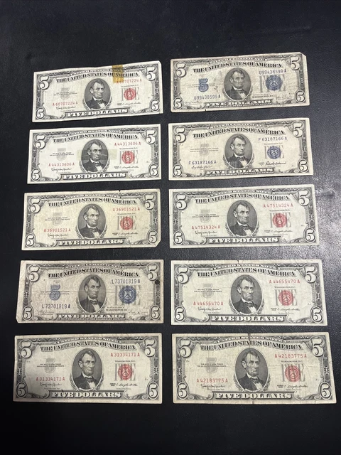 1934 1953 1963 Five Dollar $5 Notes • 50pc Lot • Damaged • Defects • 50 Bills