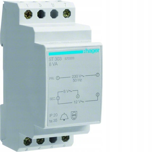 HAGER Bell transformer 230/8-12VAC 8VA / #G H0DY 2751