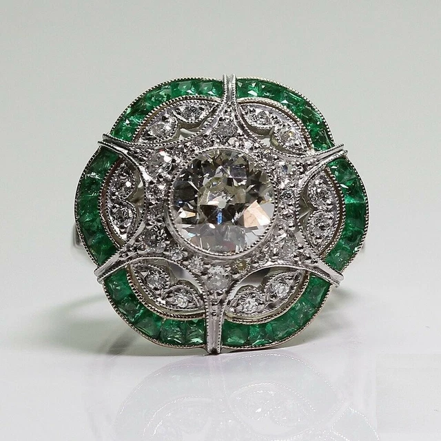 3.61 Carat Round Cut Lab-Created Diamond Victorian Vintage Elongated Dinner Ring