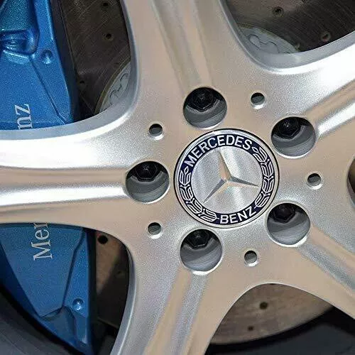 4 x Blue Mercedes Benz 75mm Alloy Wheel Centre Caps AMG A B C E S M Class Hub 3