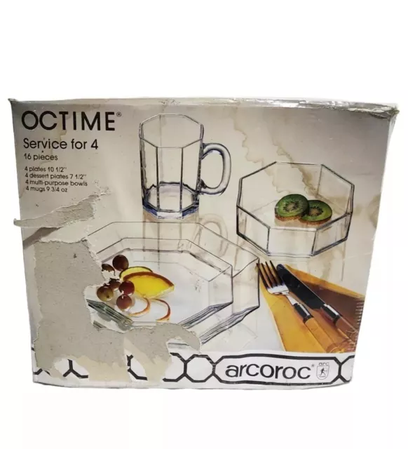 1980s Arcoroc France Octime Clear NEW IN BOX -16 Piece Dinnerware Set NOS, NIP