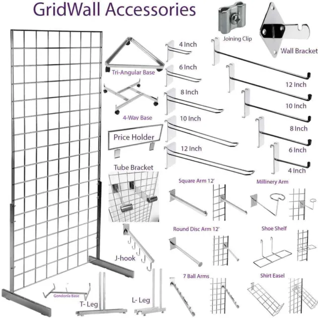 Grid Mesh Wall Panel  Hooks Prongs Chrome Accessories Shop Display Stand