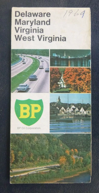 1969 Delaware Maryland Virginia West Virginia road map BP oil gas