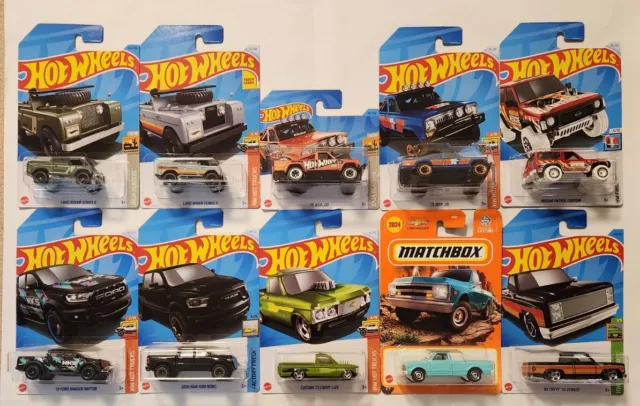 Hot Wheels + Matchbox Set Of 10 Off Road Nissan Ford Jeep Land Rover Chevy Dodge