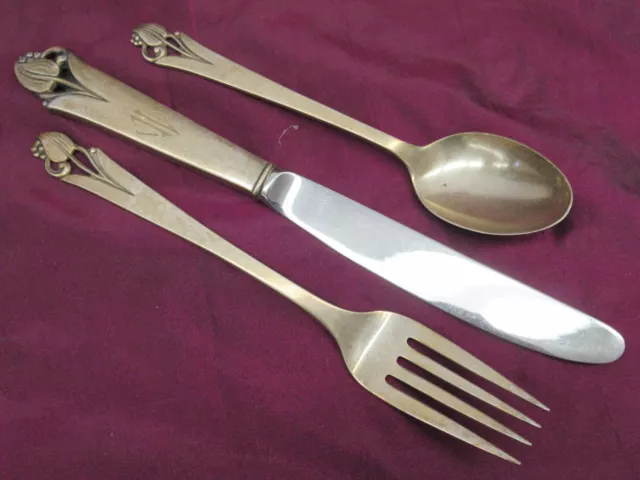3pc Antique Sterling Silver Frank Smith WOODLILY flatware piece Fork Knife spoon