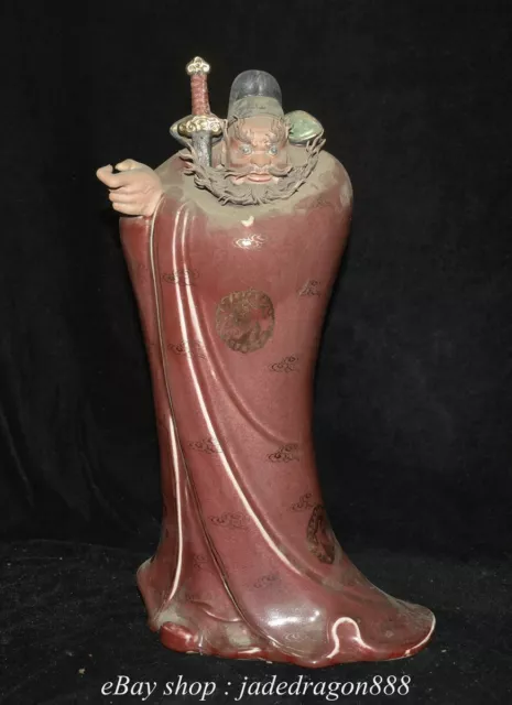 17.2" Old Chinese Marked WuCai glaze Porcelain Stand ancient Zhong Kui Sculpture