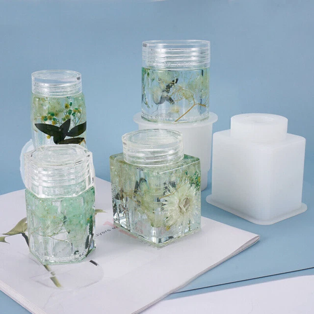 DIY Epoxy Art Casting Mould Resin Silicone Mold Storage Container Bottle W/ Lid